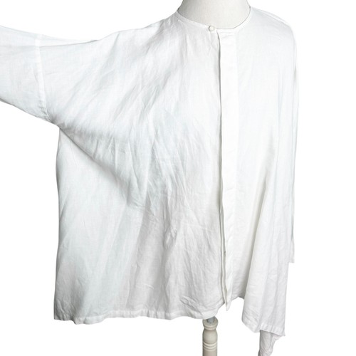 Eskandar 100% Linen White Boxy Lagenlook Button Shirt Hanky Hem Artsy Size 1