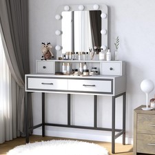 Vanity Desk with Mirror and Lights, Makeup Vanity with 3 Color Dimmable Light...