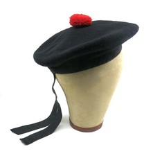 NWT BALMORAL SCOTTISH BLACK 100 WOOL HAT CAP / Highland Balmoral Hat