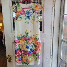 Shelby & Palmer Women's White Multicolor Floral Cap Sleeve Dress Size 12 NWT