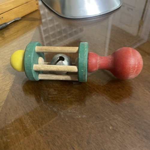 VINTAGE WOODEN BABY RATTLE WITH BELL | eBay