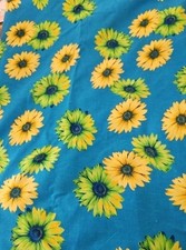 Yellow Green Daisies On Blue Background Midweight Cotton Fabric 3 Yrds X 58"W