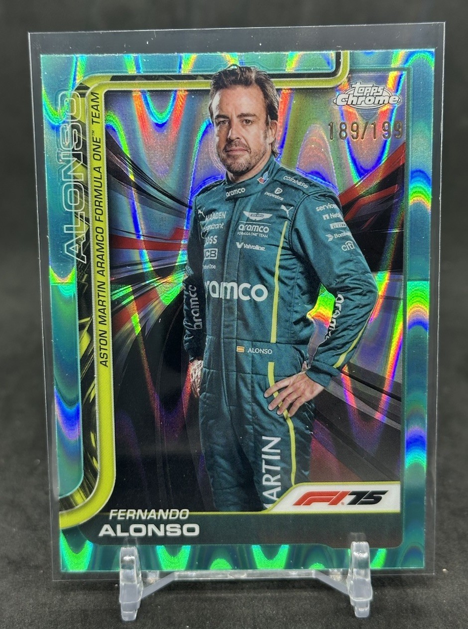 Fernando Alonso 2025 Topps Chrome F1 Aqua Raywave /199 #9 Aston Martin