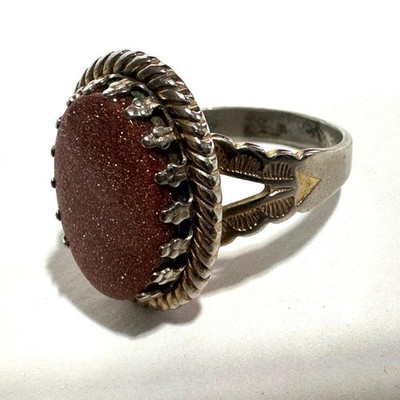Vintage Goldstone Woman s Ring Size 6 Decorative Rope Border