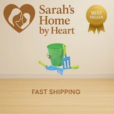 JustForKids Garden Tool Set - Green Metal Pail with Real Mini Shovel, Rake & ...