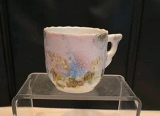 Antique Hand Painted Porcelain Mustache Coffee Mug Teacup Gold Floral Victorian