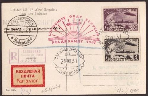 Russia Soviet Union, Zeppelin POLARFAHRT 1931 registered postcard -HC99