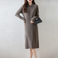 Winter New Wool Knitted Dress Long Sleeve Women's Soft Warm Long Slim Fit Dress