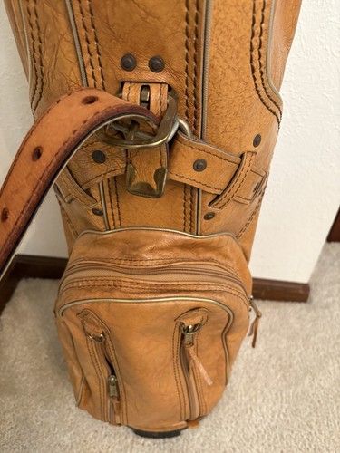 Vintage Burton Jasper Alabama Brown Leather Golf Bag with Rain Cover - Picture 7 of 15