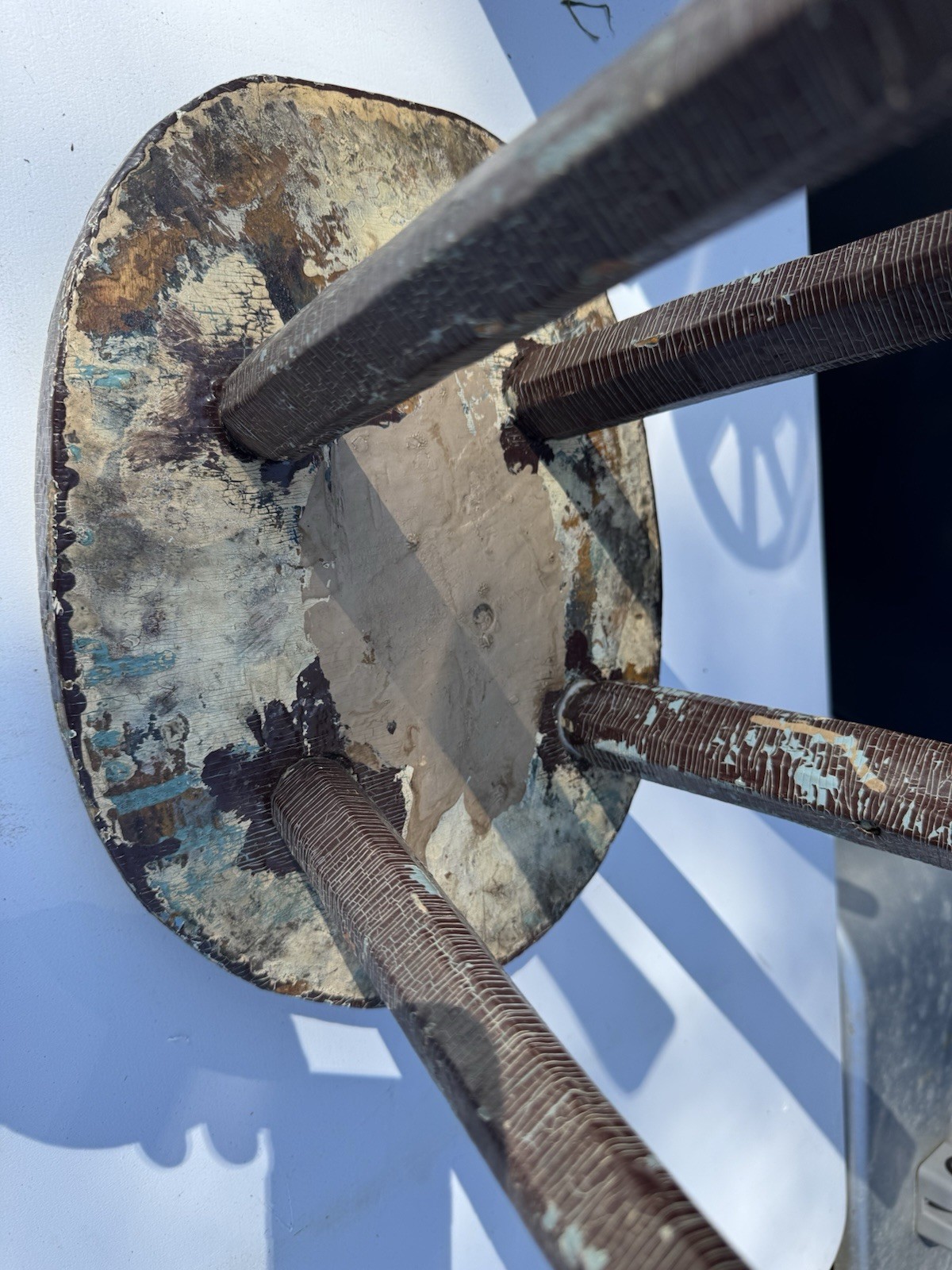 Antique Primitive 4 Legged Wood Milk Stool Rustic Farm Decor Old Paint Must See