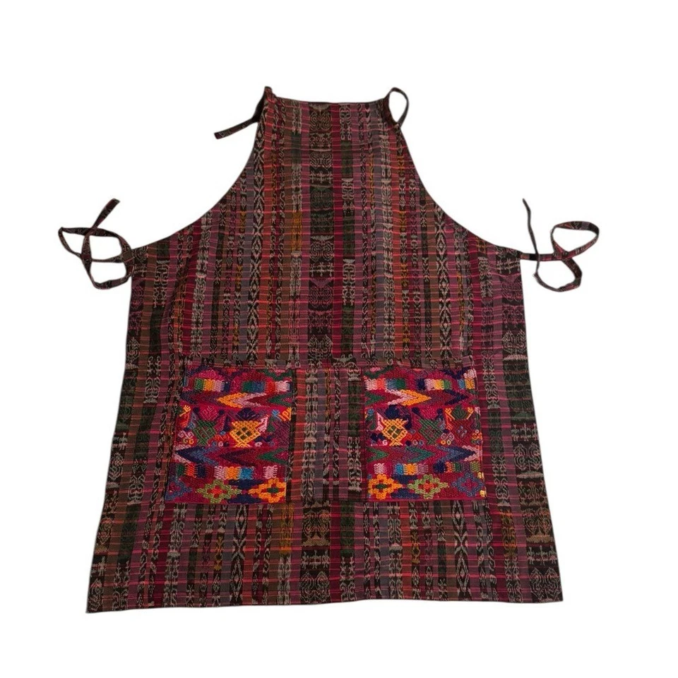 Kitchen Wilpil Handmade Apron Guatemala Bohemian Aztec Pockets Southwestern - Image 4 of 4
