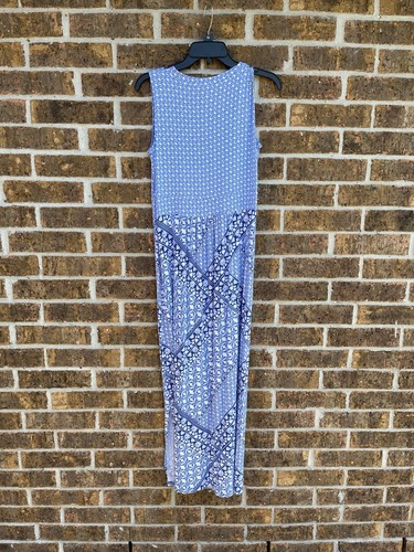 LL Bean Sleeveless Halter Top Sundress Maxi Ankle Blue & White Floral Sz M - Bild 4 von 8