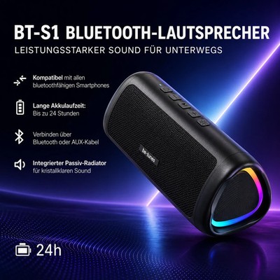 BT-S1 Bluetooth Lautsprecher 10W IPX7 LED 24 Std Akku Schwarz