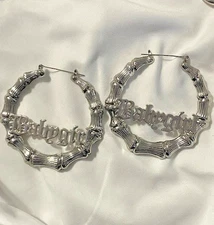 Baby Girl Hoop Earrings Silver-tone Thick 2 1/2" Large Urban Trend Y2K