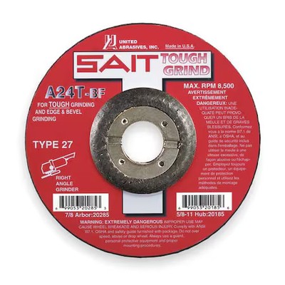 United Abrasives/Sait 20065 Depressed Center Grinding Wheel, Type 27, 4 1/2 In