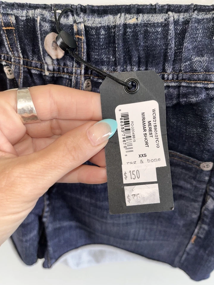 Новый с Ярлыками $158 тряпки и кости Miramar Trompe L'Oeil пот/джинсовые шорты Merest синий-XXS новый - Изображение 3 из 4