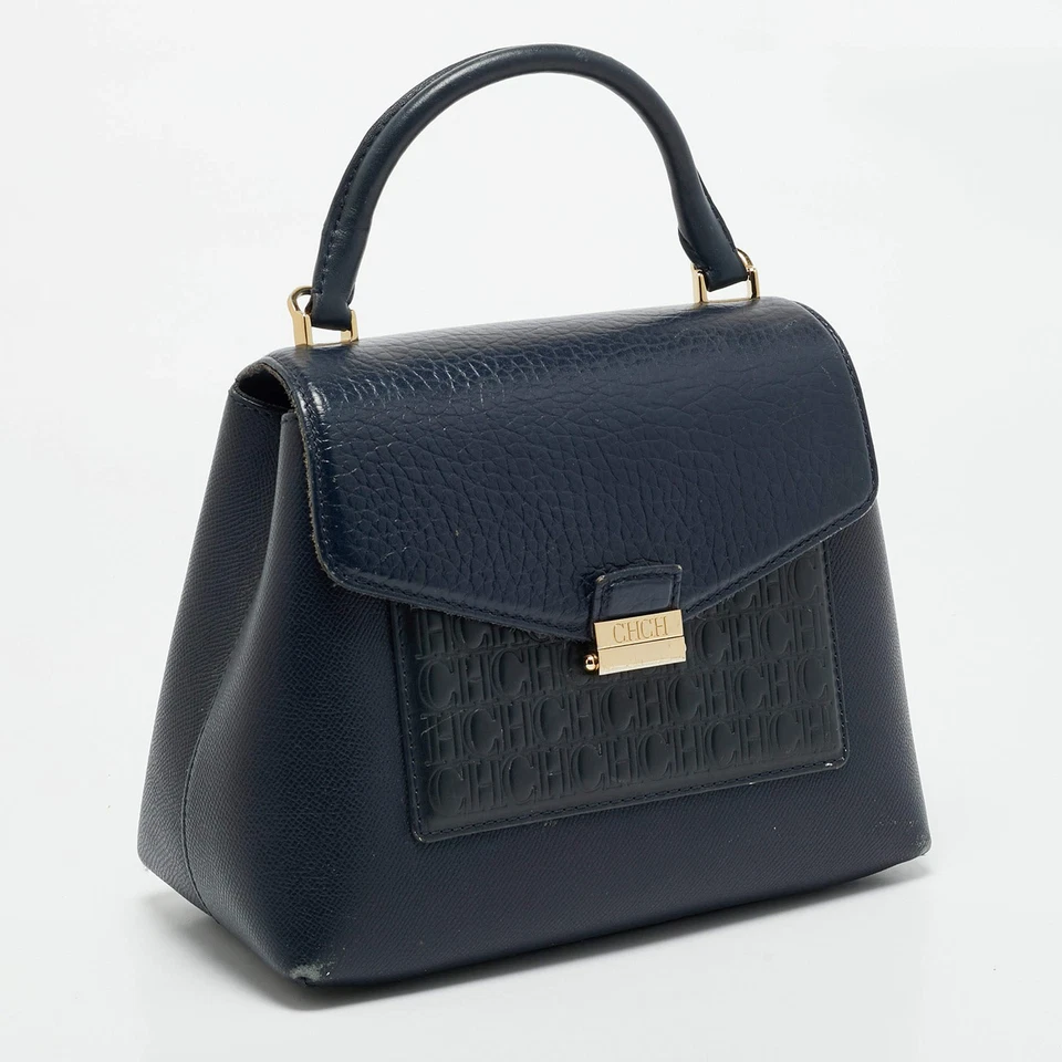 Bolso CH Carolina Herrera Azul Monograma Cuero Asa Superior Foto 3 de 4