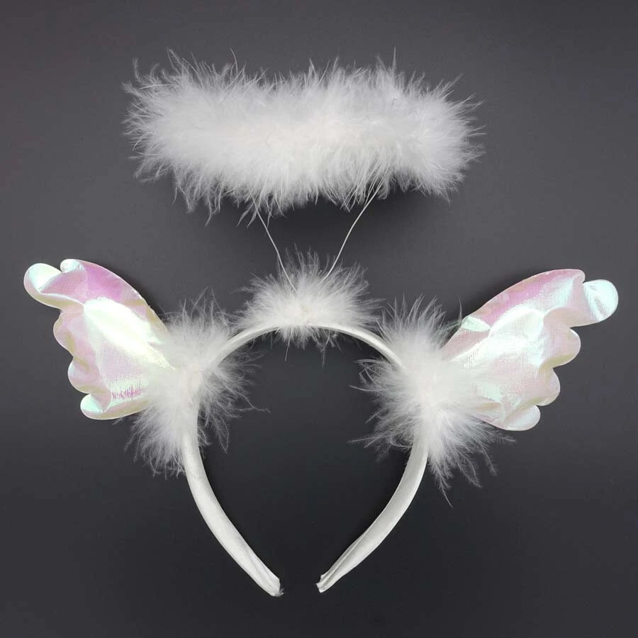 WEIßER HEILIGENSCHEIN MIT FLÜGEL Weihnachten Engel Kinder Damen Kostüm Haarreif