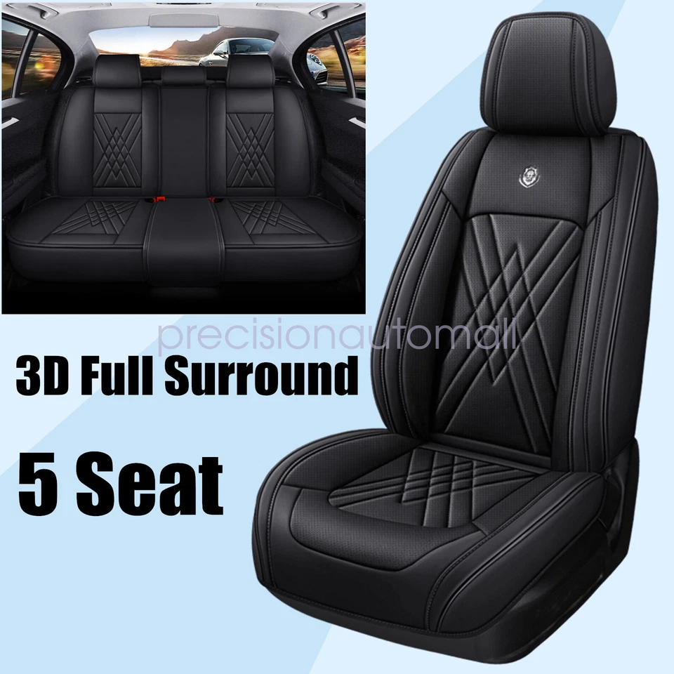 For Honda Quilted Faux Leather Breathable 5-Seat Covers Front Rear Cushion Black Foto 3 de 4