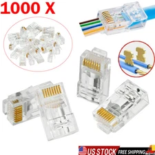 1000X RJ45 Pass Through Modular Plug Network Cable Connector End 8P8C CAT6 CAT5