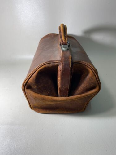 Antique Doctor’s Brown Leather Bag / Suitcase Vintage Bag Travel 14" x 8" - Picture 3 of 8