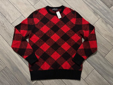 BROOKS BROTHERS ITALIAN YARN RED BLACK CHECKERED ALPACA SWEATER, NWT 268, MEDIUM