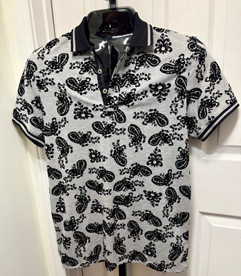 Eight X - Textured Paisley Black & Grey Polo- Large (BRAND NEW)