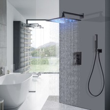 Matte Black Rain Shower Faucet System Square Shower Head With Handheld Shower