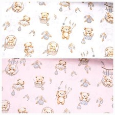 Orsetto neonato in tessuto 100% cotone su rosa larghezza 160 cm (62")