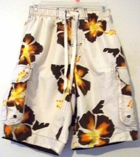 Arizona Mens White Hawaiian Swim Trunks Size Small EUC