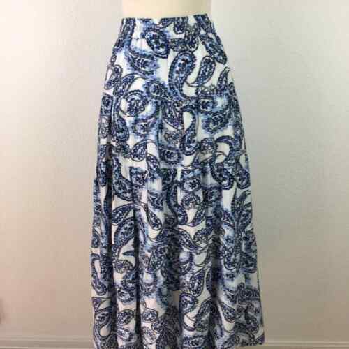 Lauren Ralph Lauren Blue & White Paisley Skirt Lg - Afbeelding 1 van 8