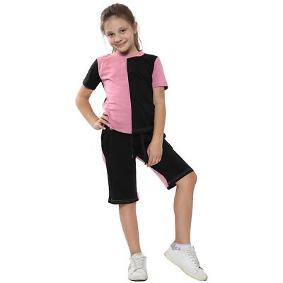 Kinder Farbe Kontrast Panel Top & Shorts Set Aktivkleidung Mädchen Jungen Alter 5-13 Jahre