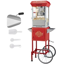 Uimoso Popcorn Popper Machine with Cart  Popcorn Maker 850W 8 Oz 48 Cups Red