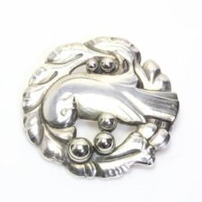GEORG JENSEN Dove Bird Silver Ball Brooch Pins Women SV925 With Case Genuine