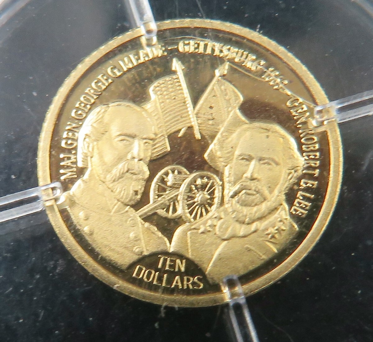 GENERAL LEE MEADE GETTYSBURG CIVIL WAR $10 LIBERIA .5 GRAM .585