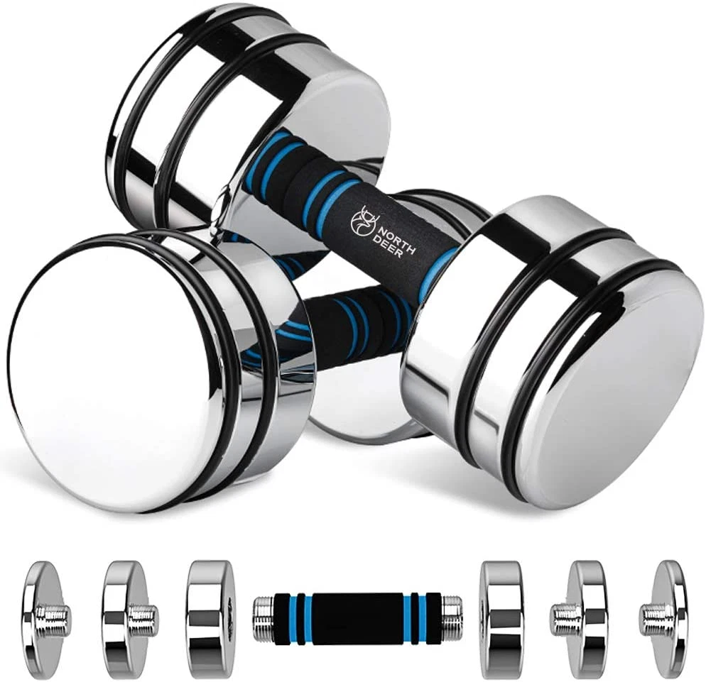 Steel Dumbbells Ultracompact & Adjustable Chrome Dumbbell with Foam Handles 5Lb