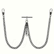 New Black Colour Double Albert Pocket Watch Fob Chain 044