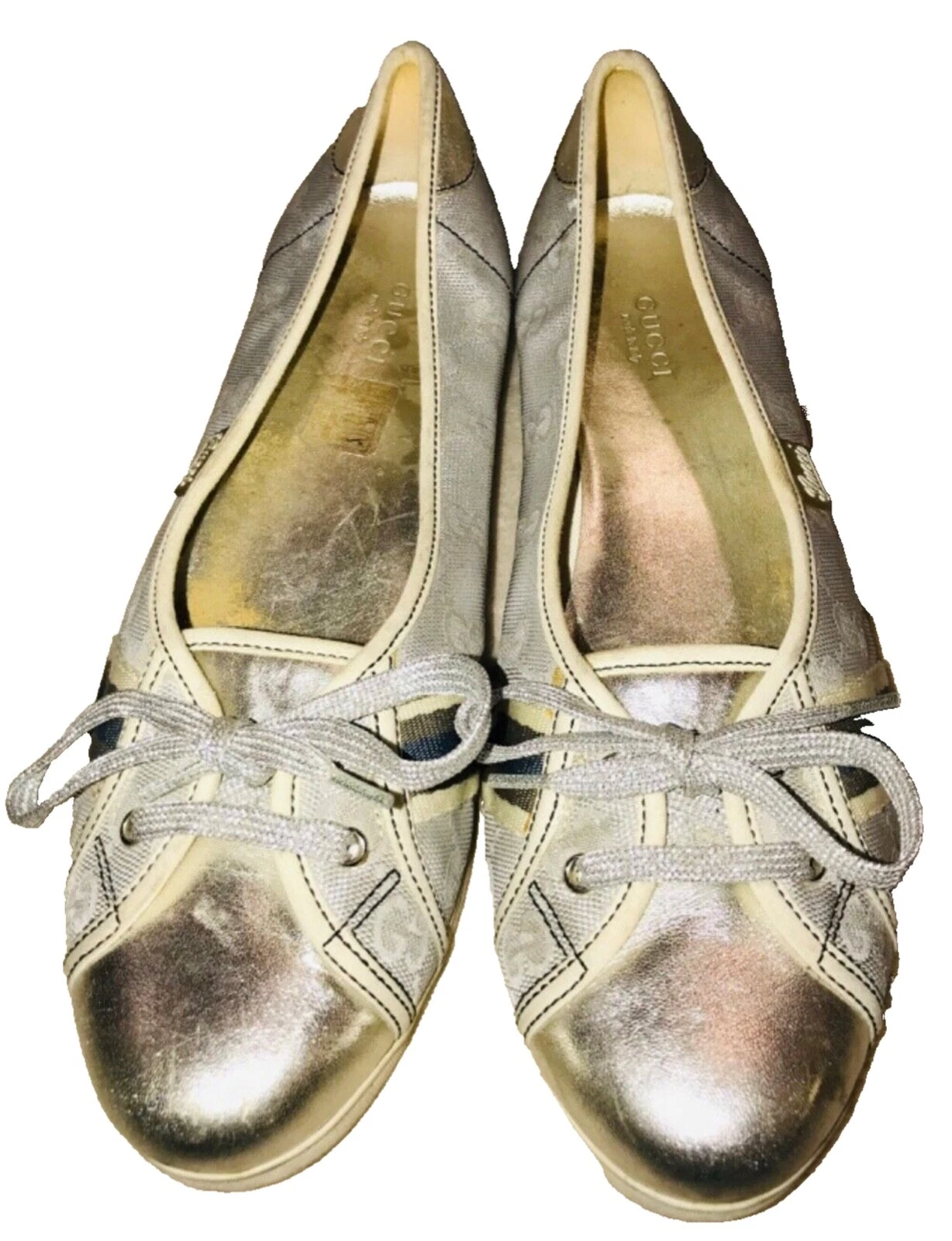Chaussures de sport plates Gucci GG argent supreme cuir garni semelle en caoutchouc 39