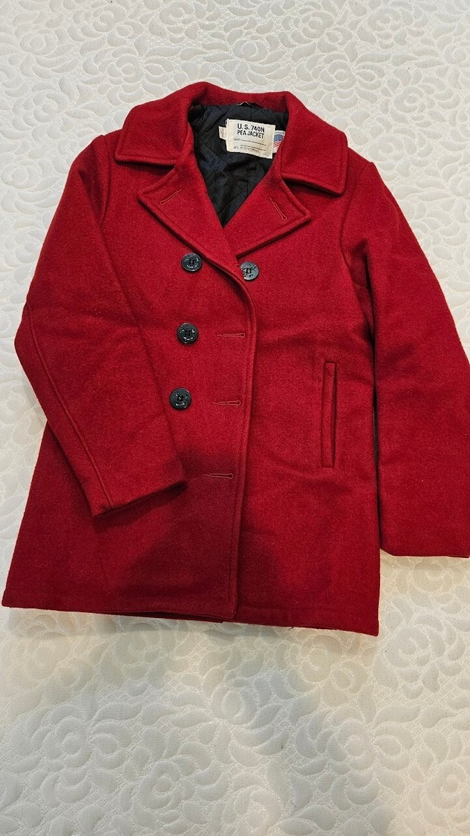 Schott US 740N Red Wool Pea Coat / Jacket Mens 34 | eBay