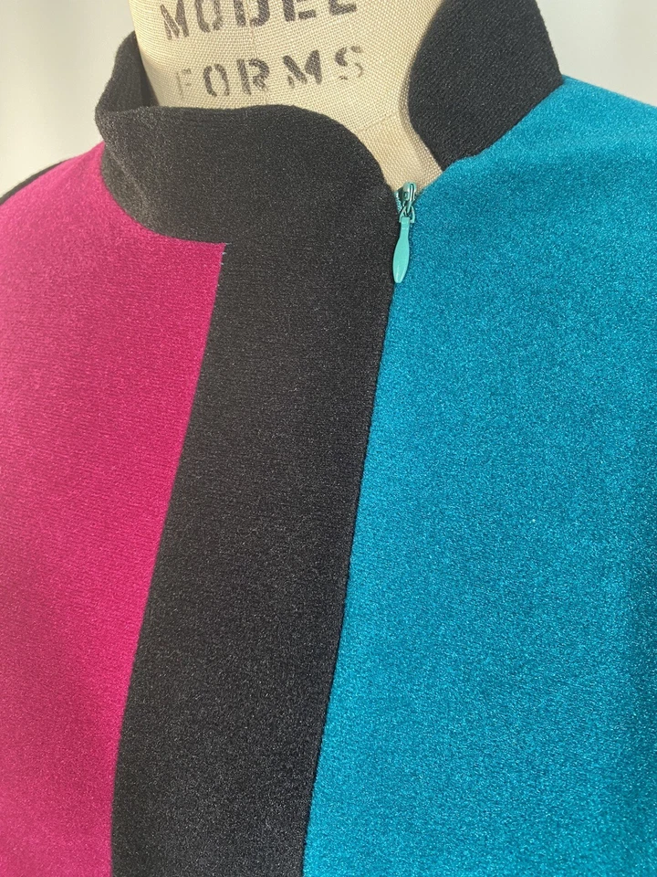 Винтажная ночная рубашка халат размер средний бархат 80-х 90-х сине-розовый VANITY FAIR - Изображение 3 из 4