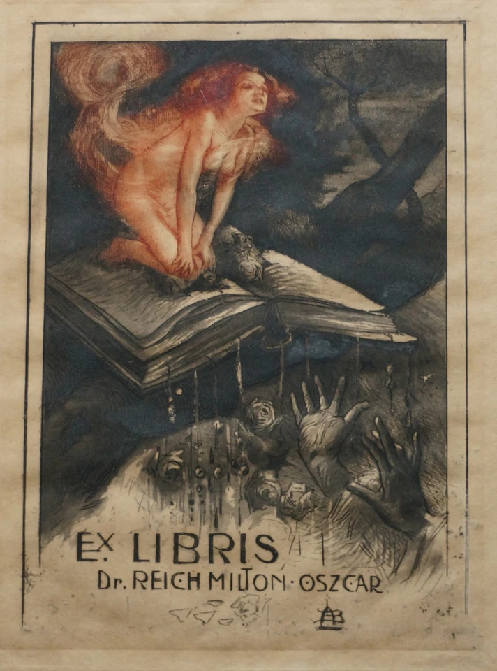 ANTIQUARIAN BOOKPLATE Dr. Milton Oscar Reich - Framed Circa 1910 - EROTIC - Imagem 2 de 4