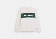 NWT Coach 100 Cotton Sporty Coach Long Sleeve Shirt CE420 White/Green