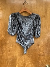 Women NWT "Intimately FP" steel blue V-neck 3/4 sleeve bodysuit Size XS Reg. 78