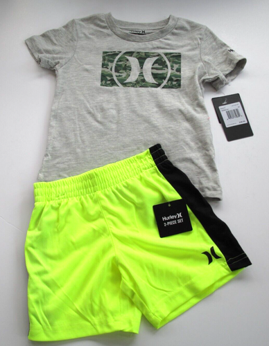 Hurley Kleinkind Jungen 3T 2 Stück kurze Hose Kurzarm T-Shirt grau Camouflage Volt - Bild 1 von 3