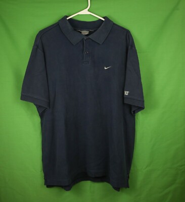Vintage 90s Y2K Nike Polo Shirt Navy Blue Large Gray Tag