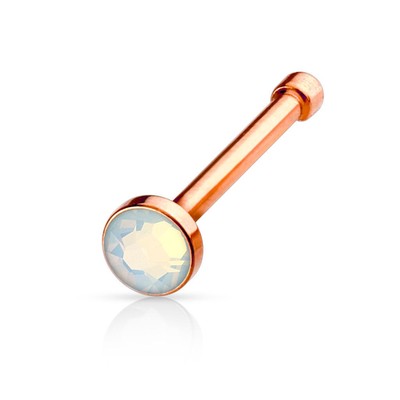 Nose Bone Ring Opal (Faux) White 2mm Head Rose Gold IP 20 Gauge 1/4'' 
