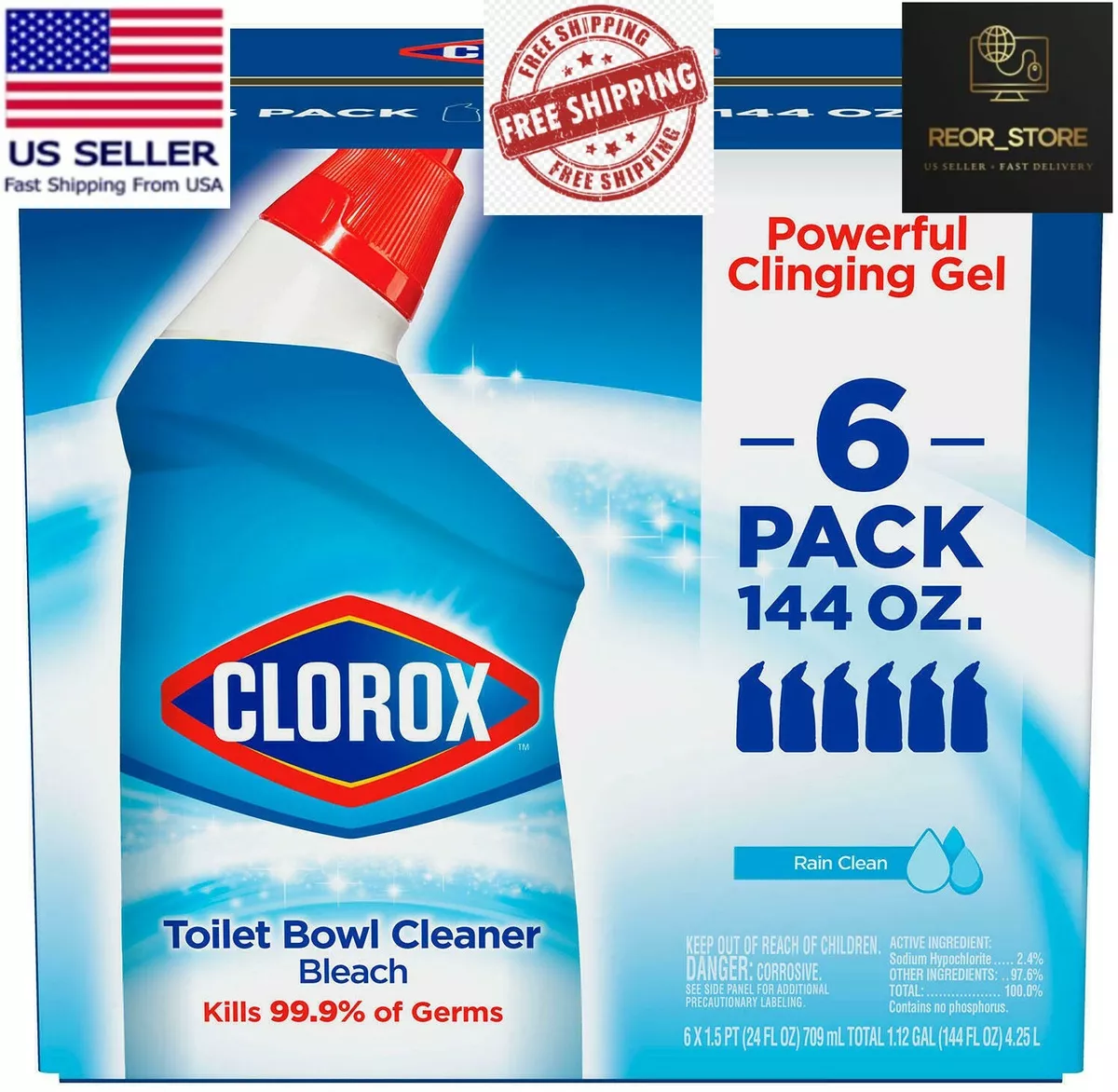 Clorox Toilet Bowl Cleaner Clinging Bleach Gel Rain Clean