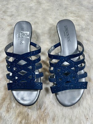 London Fog Elvis Navy Patent Leather Slip On Shoes Sandals