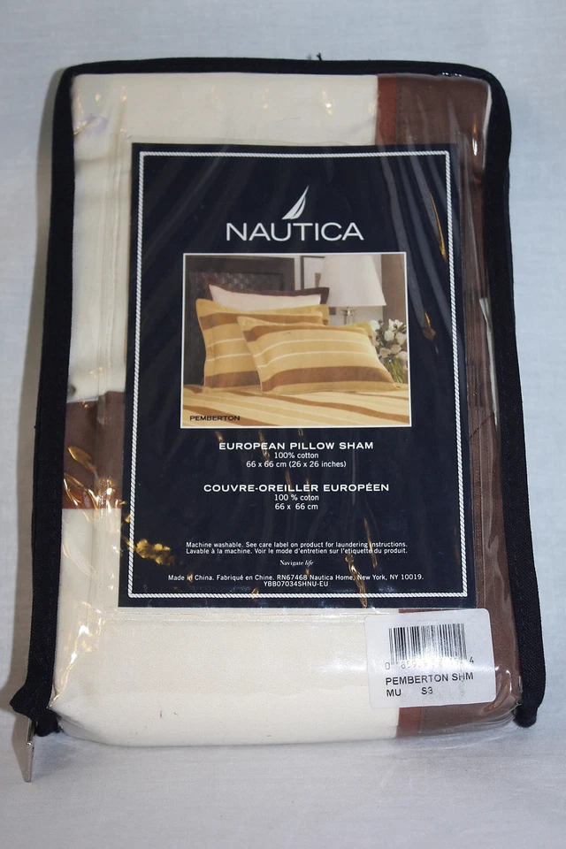 Travesseiro de cama Nautica Pemberton bege marrom bronzeado EURO europeu 100% algodão novo - Imagem 3 de 3