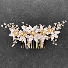 Bridal Flower Side Combs Pearl Metal Leaf Floral Wedding Hair Pin Piece Acces...